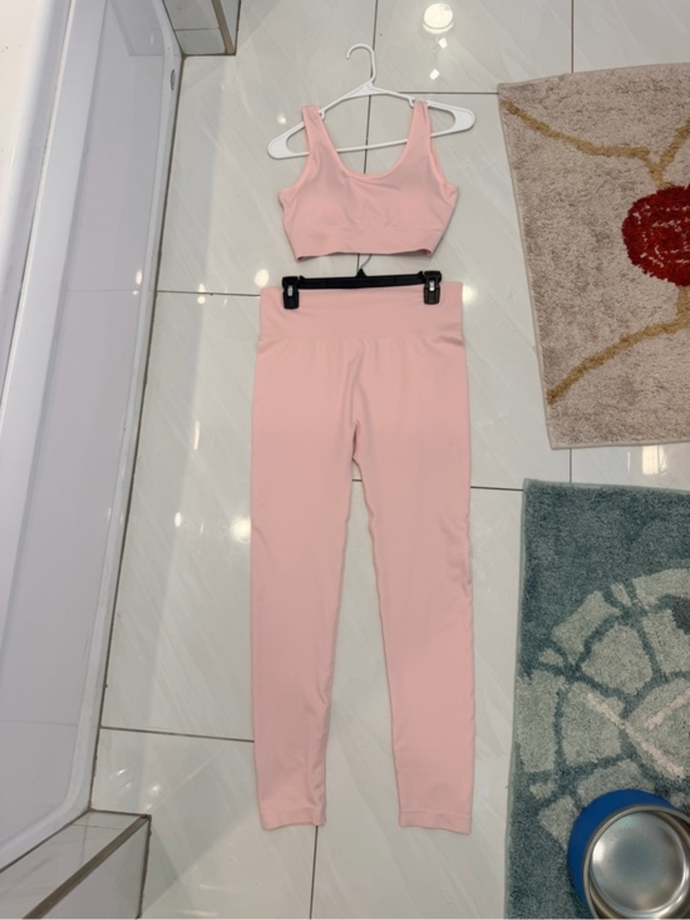 Primark Light Pink High-Waist Leggings and Matching Sports Bra Set (M/L)
